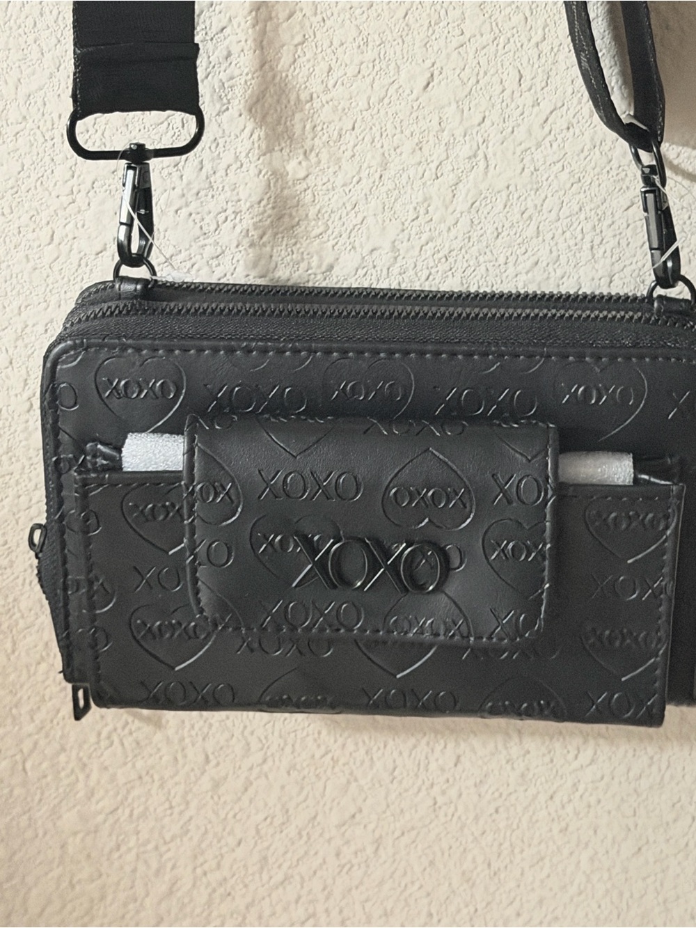 XOXO Black Embossed Crossbody Wallet Purse